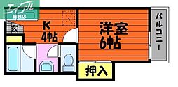 コーポセレッソ2 1Kの間取図画像