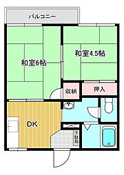メゾンモト1 2DKの間取図画像