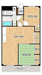 ラディア石田 2LDKの間取図画像