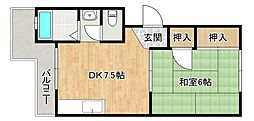 パークハイツ三萩野 1DKの間取図画像