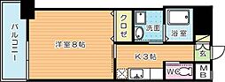 プルーム下到津 4階1Kの間取り