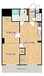 霧ヶ丘コーポラス 2LDKの間取図画像