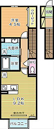 プランドールB 1LDKの間取図画像