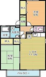 フローラ湯川B 2LDKの間取図画像