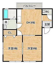 佐々木ハイツ 2DKの間取図画像