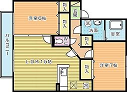 リビングタウン南方B 2LDKの間取図画像