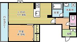 フルール・ド・ヒサノ 1LDKの間取図画像