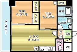 ウイングス砂津 2LDKの間取図画像