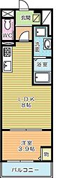 メルヴェーユ・三萩野 1LDKの間取図画像