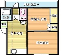 菜園場コーポ 2DKの間取図画像