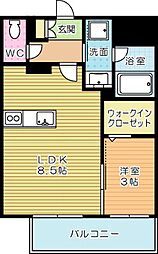グランフォーレ小倉シティタワー 1LDKの間取図画像