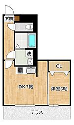 セジュールオッツ壱番館 1DKの間取図画像