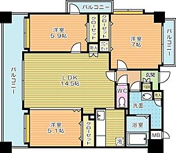 ニューサンリバー12番館 3LDKの間取図画像