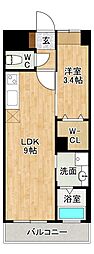 エリオスコート小倉 2階1LDKの間取り