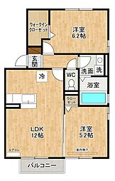 おおくぼの森 A棟 2階2LDKの間取り