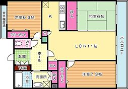 メディックス三萩野レジデンシャルタワー 3LDKの間取図画像