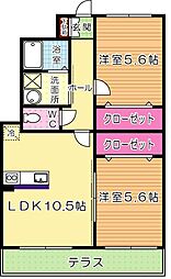 エスポワールISHIBASHI 2LDKの間取図画像