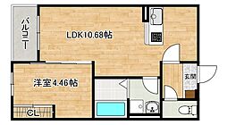 BRAVE BASE三萩野(ブレイブベース三萩野) 1LDKの間取図画像