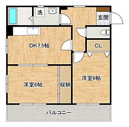 アンヘル木町 2LDKの間取図画像
