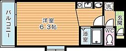 ベルガ中津口 ワンルームの間取図画像