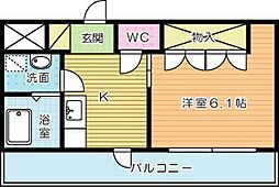 メルヴェール・ヒロ 1Kの間取図画像