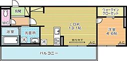 D-room中二十町 1LDKの間取図画像