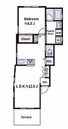 JR山手線 目黒駅 徒歩5分の賃貸アパート 1階1LDKの間取り