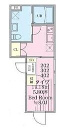 東急田園都市線 三軒茶屋駅 徒歩11分の賃貸マンション 2階1Kの間取り