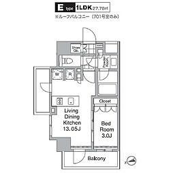 レジディア目黒IV 7階1LDKの間取り