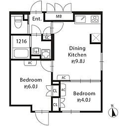 GRANPASEO目黒西小山 2DKの間取図画像