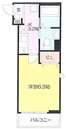 Realm頼4 1Kの間取図画像