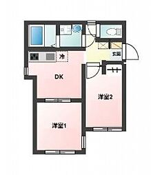 Glanz碑文谷 3階2DKの間取り