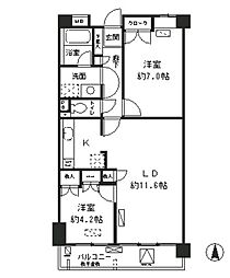 レジデンスシャルマン林試の森 4階2LDKの間取り