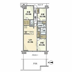 プラウド元住吉ガーデンズ 1階3LDKの間取り