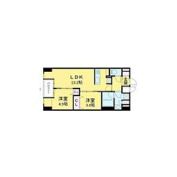 W−gates　Tower 9階2LDKの間取り