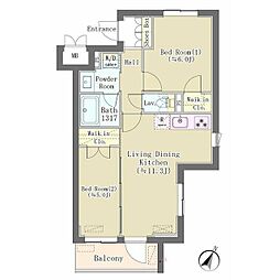 バルム下馬 2階2LDKの間取り