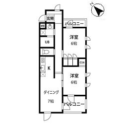 ウィスタリアヒルズ 2DKの間取図画像