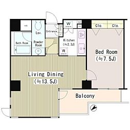 朝日マンション白金通り 8階1LDKの間取り