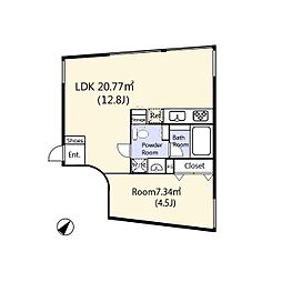 柿の木坂クアトロ 1LDKの間取図画像