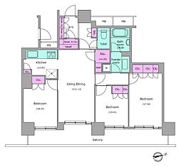 レジディアタワー目黒不動前 3LDKの間取図画像