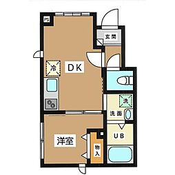 ウィステリア東雪谷 1階1DKの間取り