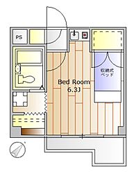 第3丸仙ハイツ 2階ワンルームの間取り
