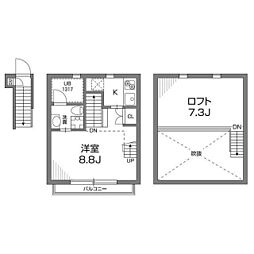 グランアセット千鳥町 2階1Kの間取り