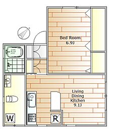 mote house 2階1LDKの間取り