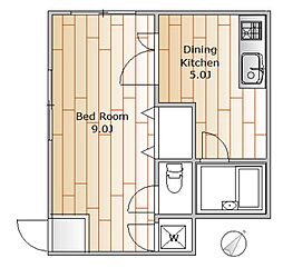 ウィング塩山 2階1DKの間取り