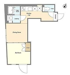 EXAM西小山 4階1DKの間取り