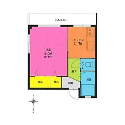 弥生ハイツ 3階1Kの間取り