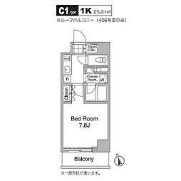 レジディア目黒IV 2階1Kの間取り