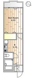 フラッツ東亜 1Kの間取図画像