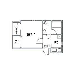 イーストコート2 1Kの間取図画像